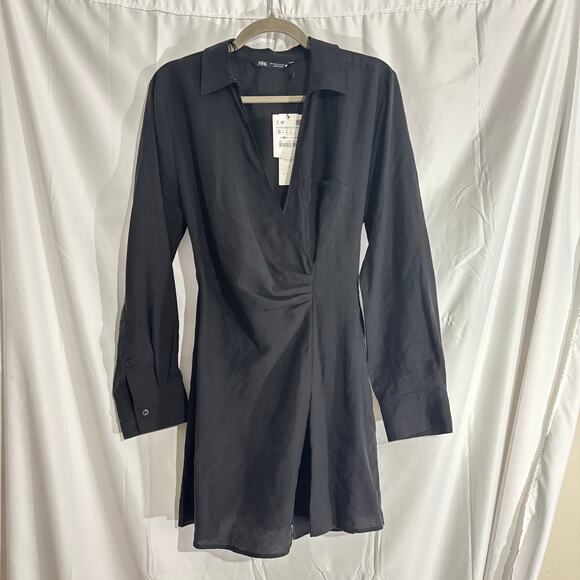 ZARA Women’s Black Wrap Mini Dress – Size S – Elegant V-Neck Silhouette - Picture 2 of 5